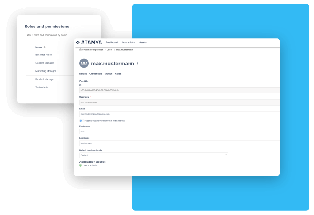 Screenshot eines User-Profils der ATAMYA Product Cloud