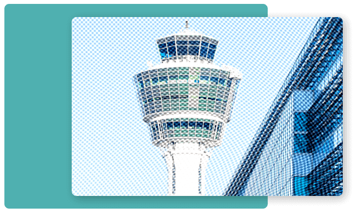 Ein Flughafen Tower als visuelle Darstellung der zentralen Datenverwaltung für die Produktdatenpflege.